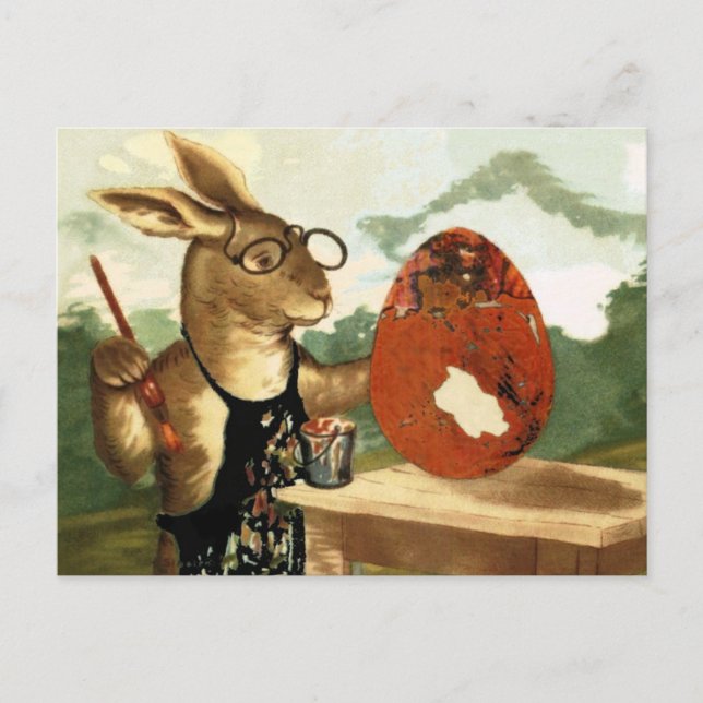 VINTAGE MR. RABBIT PAINTING EGG POSTCARD (Front)