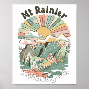 Vintage Mt Rainier Washington Mountains Hiking Sun Poster