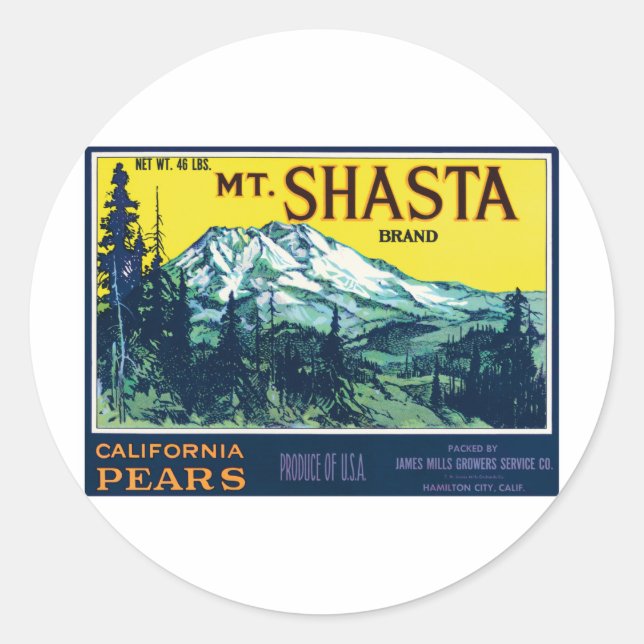 Vintage Mt Shasta California Pears Étiquette (Devant)
