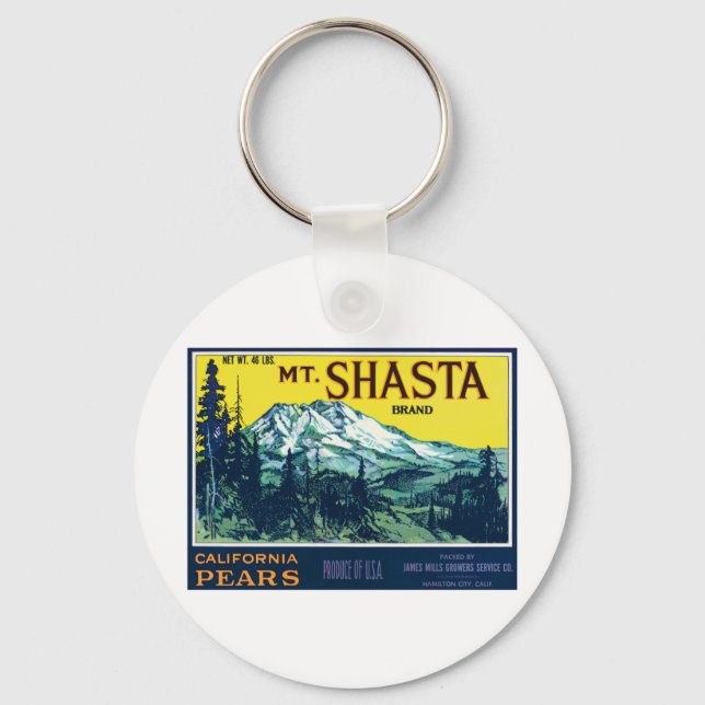 Vintage Mt Shasta California Pears Label Keychain (Front)