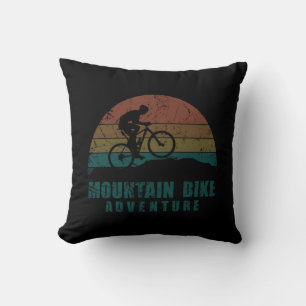 Vintage MTB Adventure - Mountain Biking Throw Pillow