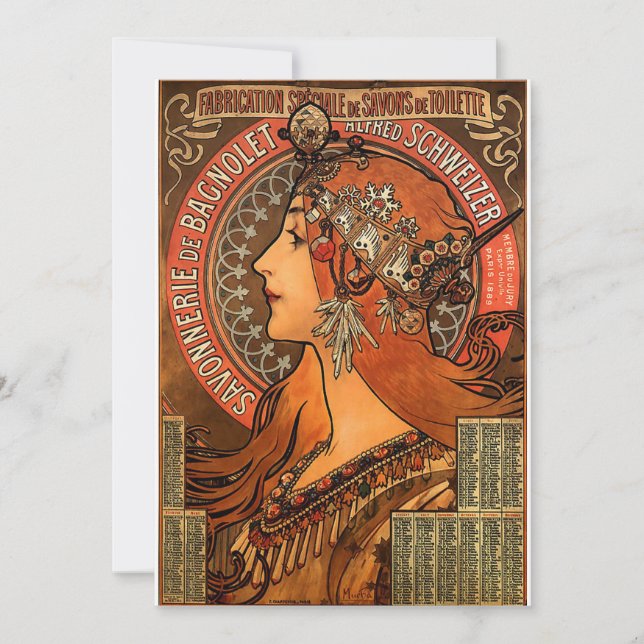 Vintage Mucha Art Invitations (Front)