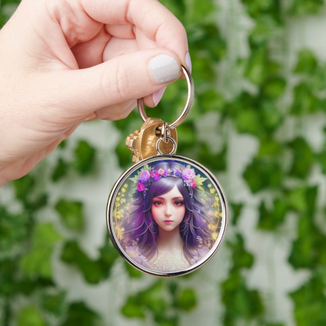 Vintage Mucha Style Beautiful Woman Portrait Keychain (Hand)