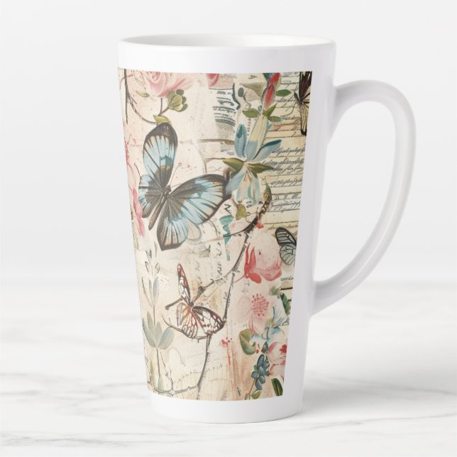 Vintage Multi Butterflies and Flowers  Latte Mug (Right)