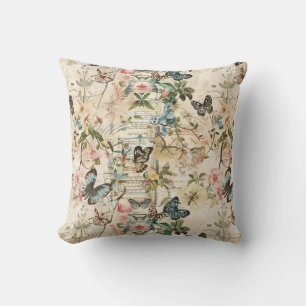 Vintage Multi Butterflies and Flowers Throw Pillow