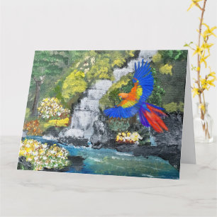 Vintage Multicolor Waterfall Garden Scene Painting Card