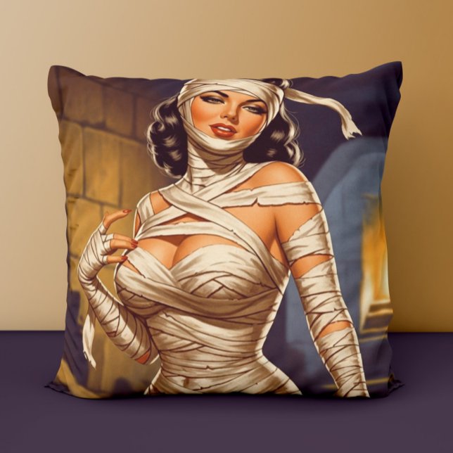 Vintage Mummy Pin-up Throw Pillow (Creator Uploaded)