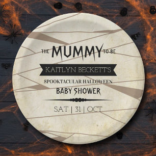 Vintage Mummy To Be   Halloween Baby Shower Paper Plate