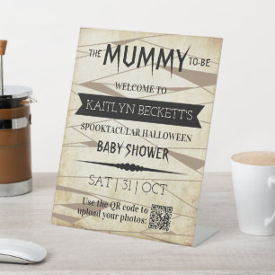 Vintage Mummy To Be   Halloween Baby Shower Pedestal Sign