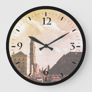 Vintage Munich ludwigstraße University church Large Clock