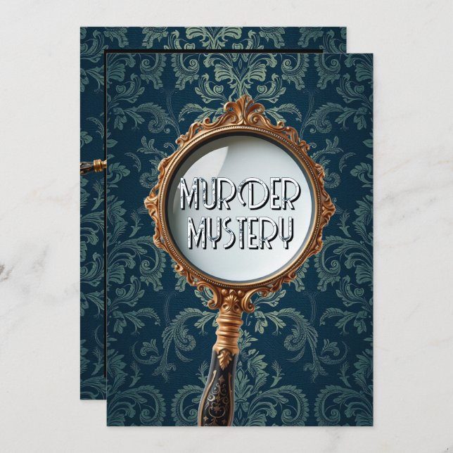 Vintage murder mystery dinner party retro blue invitation (Front/Back)