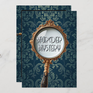 Vintage murder mystery dinner party retro blue invitation