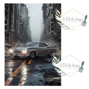 Vintage Muscle Car - Impala- Post-Apocaliptic City Tissue Paper