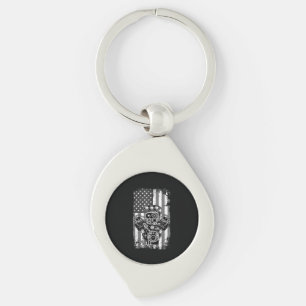 Vintage Muscle Car Piston American Flag Funny Mech Keychain