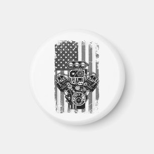 Vintage Muscle Car Piston American Flag Funny Mech Magnet