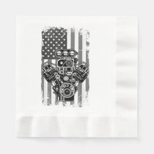 Vintage Muscle Car Piston American Flag Funny Mech Napkin