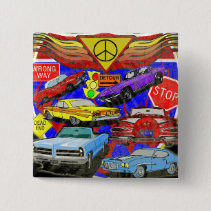 Vintage Muscle Cars Of Yesterday 2 Inch Square Button