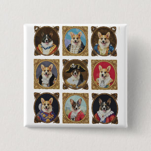 Vintage Museum Wall, Hilarious Corgi Dog Portraits 2 Inch Square Button