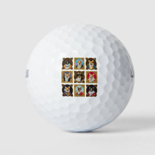 Vintage Museum Wall, Hilarious Corgi Dog Portraits Golf Balls
