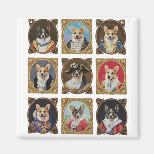 Vintage Museum Wall, Hilarious Corgi Dog Portraits Magnet