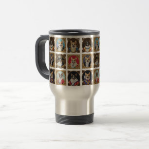 Vintage Museum Wall, Hilarious Corgi Dog Portraits Travel Mug