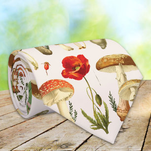 Vintage Mushroom and Wildflower Pattern Tie