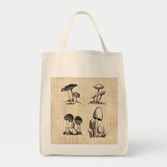 Vintage Mushroom Art Illustration Tote Bag (Front)