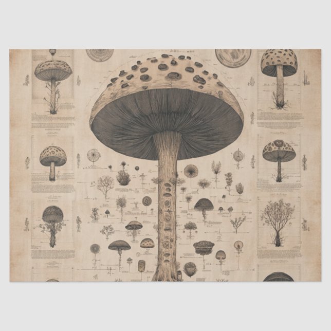 Vintage Mushroom Botanical Chart (10) Tissue Paper (Front)