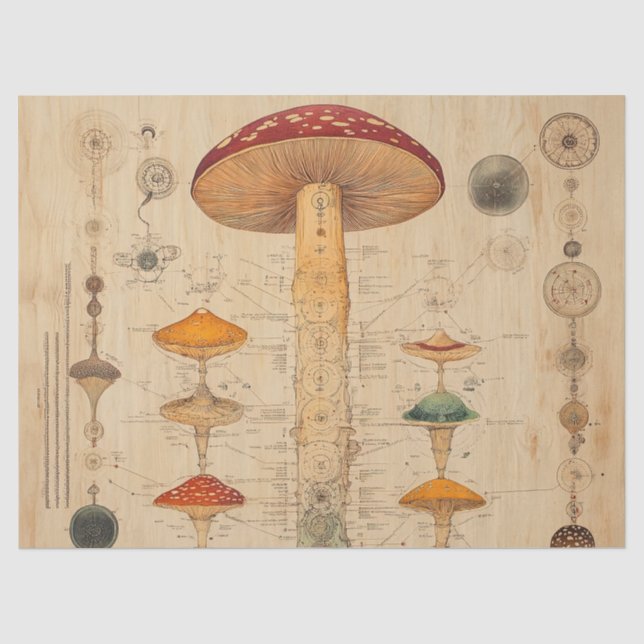 Vintage Mushroom Botanical Chart (11) Tissue Paper (Front)