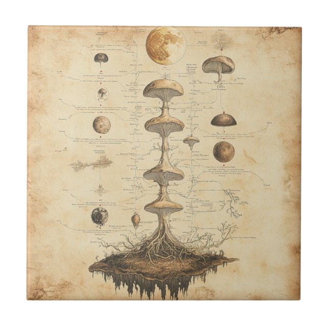 Vintage Mushroom Botanical Chart (12) Tile (Front)