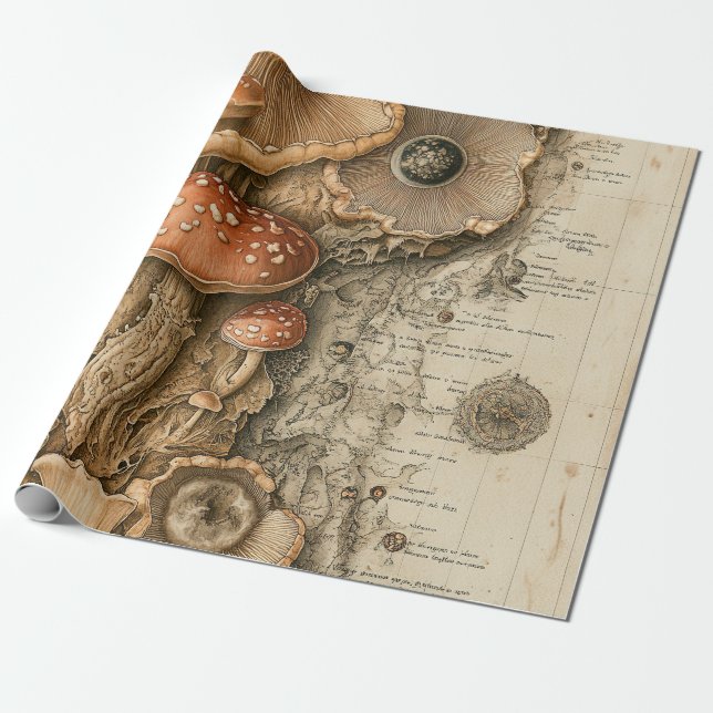 Vintage Mushroom Botanical Chart (1) Wrapping Paper (Unrolled)