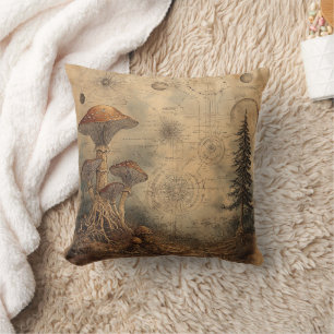 Vintage Mushroom Botanical Chart (3) Throw Pillow