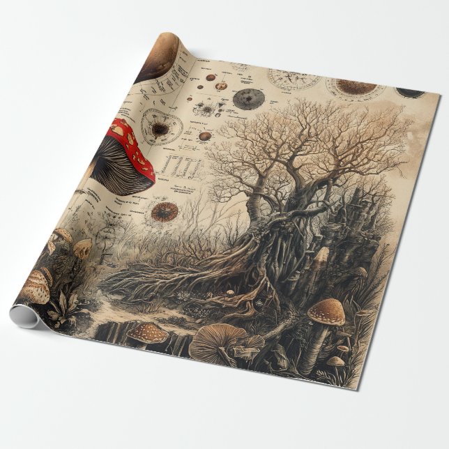 Vintage Mushroom Botanical Chart (4) Wrapping Paper (Unrolled)