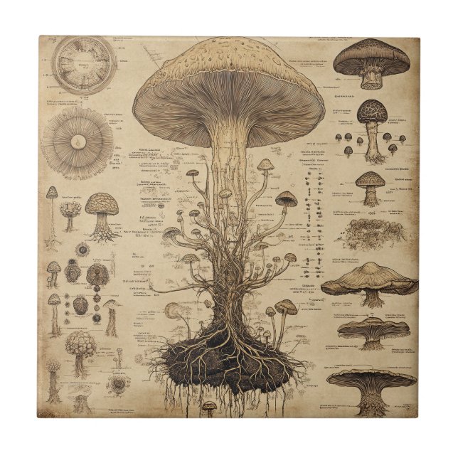 Vintage Mushroom Botanical Chart (5) Tile (Front)