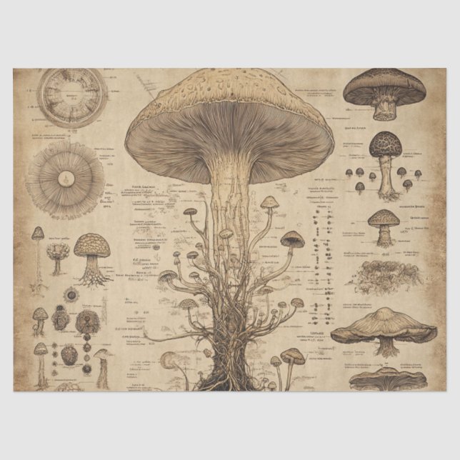 Vintage Mushroom Botanical Chart (5) Tissue Paper (Front)