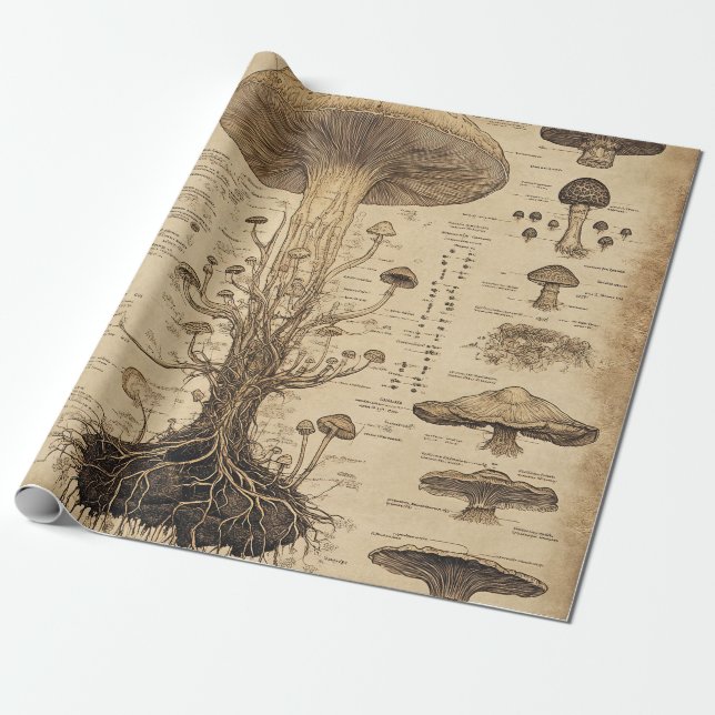 Vintage Mushroom Botanical Chart (5) Wrapping Paper (Unrolled)