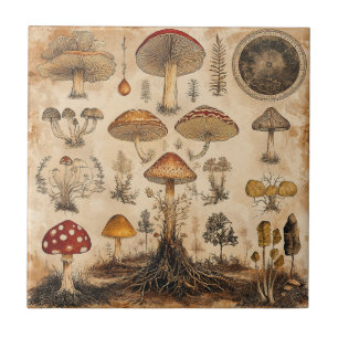 Vintage Mushroom Botanical Chart (6) Tile