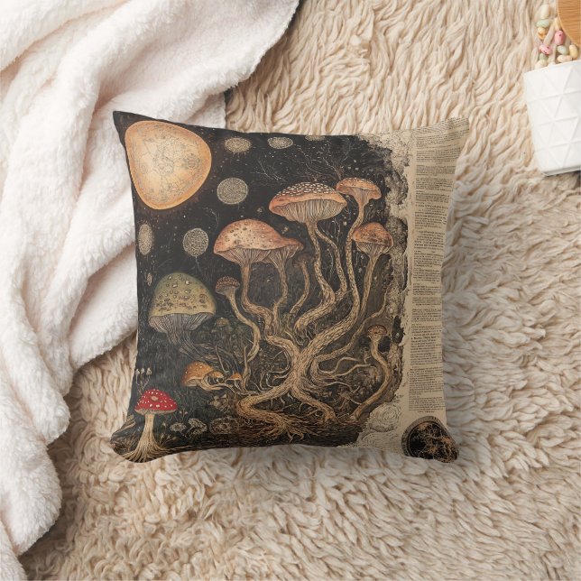 Vintage Mushroom Botanical Chart (7) Throw Pillow (Blanket)