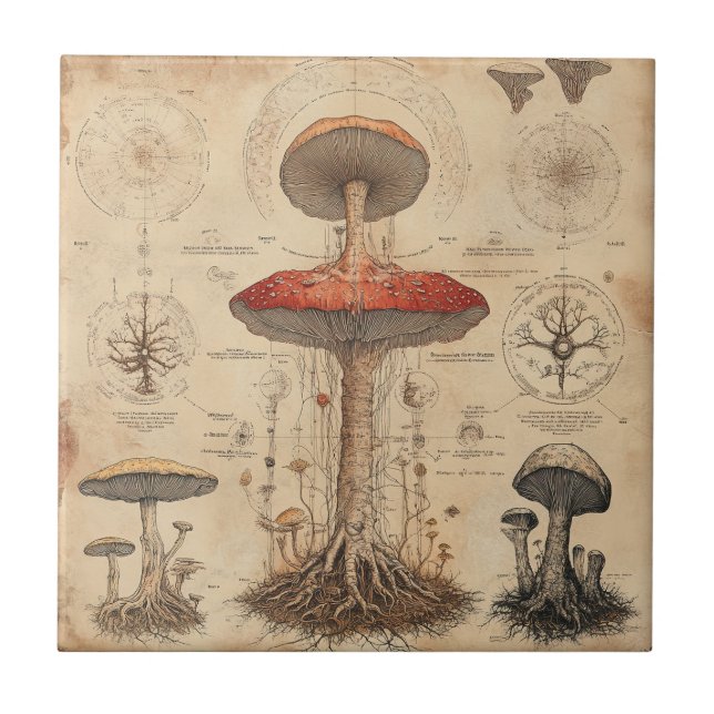 Vintage Mushroom Botanical Chart (8) Tile (Front)