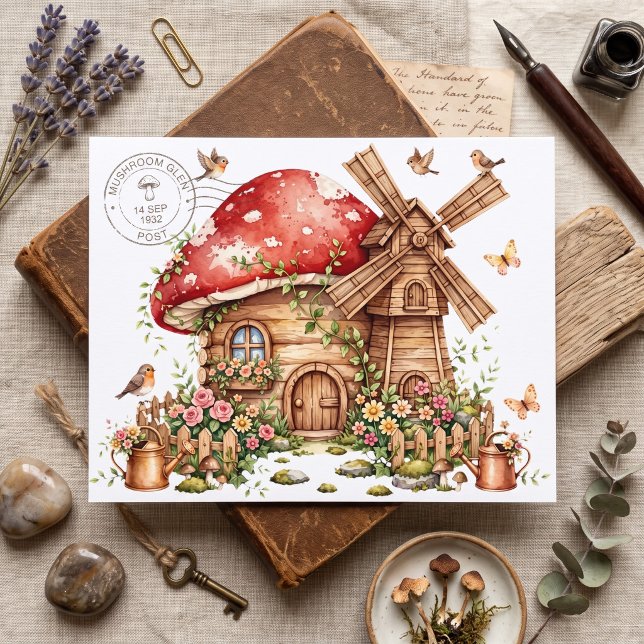 Vintage, mushroom cottage  postcard (Creator Uploaded)