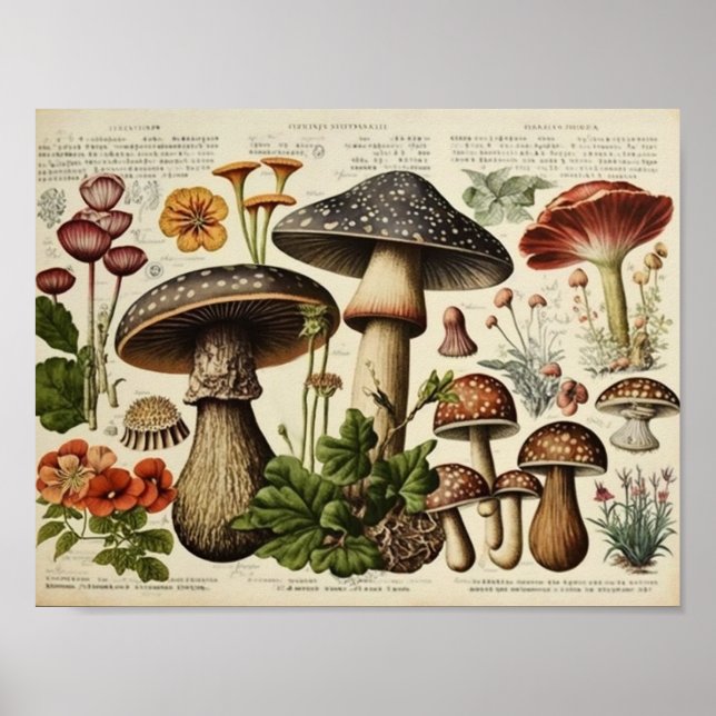 Vintage Mushroom Cottagecore Poster (Front)