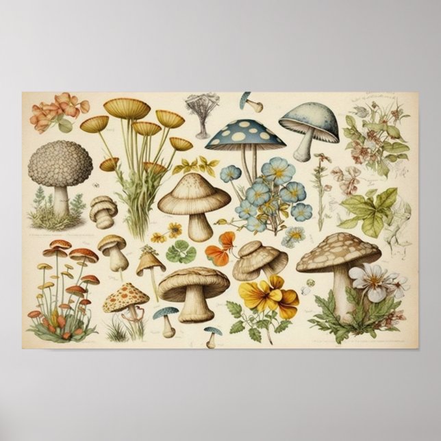 Vintage Mushroom Cottagecore Poster (Front)