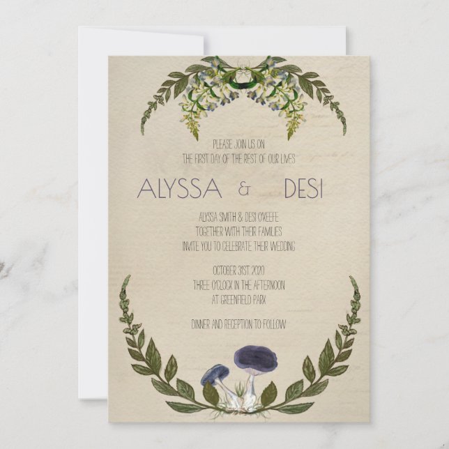 Vintage Mushroom Cottagecore Wedding Invitations (Devant)