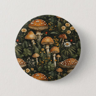 Vintage Mushroom Garden Seamless Pattern 2 Inch Round Button