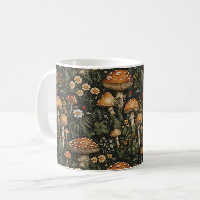 Vintage Mushroom Garden Seamless Pattern Coffee Mug (Front Left)