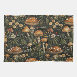 Vintage Mushroom Garden Seamless Pattern Kitchen Towel