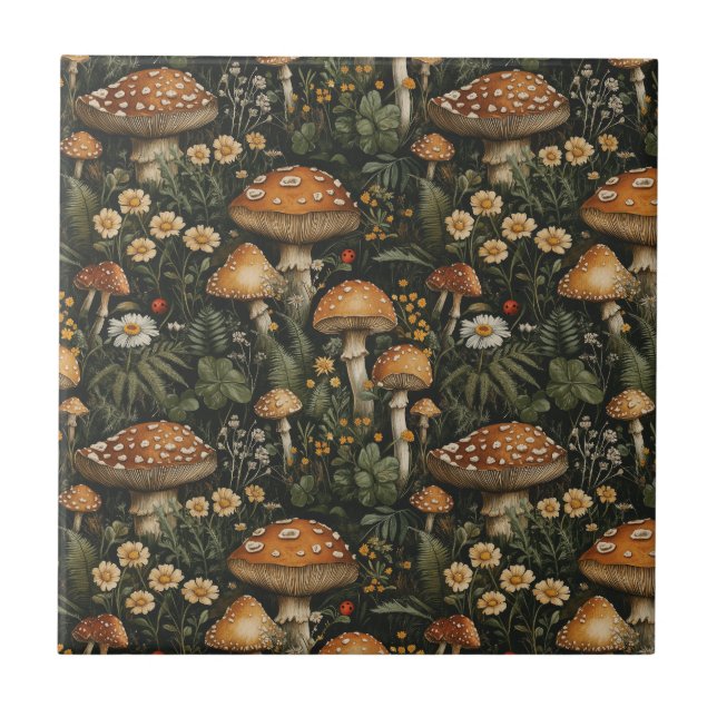 Vintage Mushroom Garden Seamless Pattern Tile (Front)
