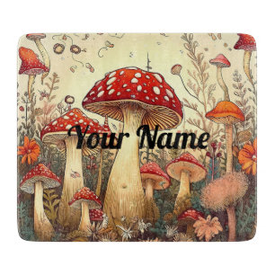 Vintage Mushroom Glass Cutting Board