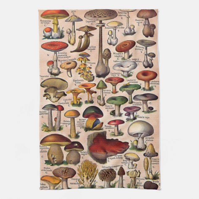 Vintage Mushroom Guide Kitchen Towel (Vertical)