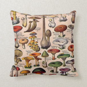 Vintage Mushroom Guide Throw Pillow
